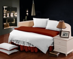 Комплект постельного белья с цельной простынью - подзором на Круглую кровать Белый + Винный Чернигов