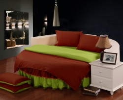 Комплект постельного белья с цельной простынью - подзором на Круглую кровать Винный + Салатовый Чернигов