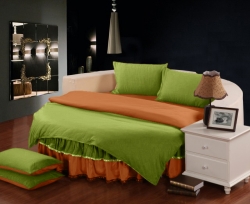 Комплект постельного белья с цельной простынью - подзором на Круглую кровать Салатовый + Медовый Чернигов